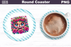 Bear Floral Round Coaster | Cute Animal Flowers Coaster Product Image 1