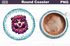 Bear Floral Round Coaster | Cute Animal Flowers Coaster Product Image 1