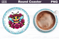 Bee Floral Round Coaster | Cute Animal Flowers Coaster Product Image 1