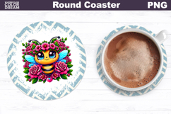 Bee Floral Round Coaster | Cute Animal Flowers Coaster Product Image 1