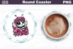 Bee Floral Round Coaster | Cute Animal Flowers Coaster Product Image 1