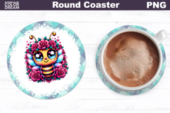 Bee Floral Round Coaster | Cute Animal Flowers Coaster Product Image 1