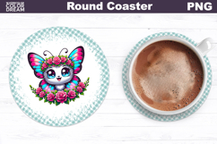 Butterfly Floral Round Coaster | Cute Animal Flowers Coaster Product Image 1