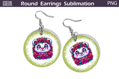 Bear Floral Round Earrings | Animal Flowers Round Earrings Product Image 1