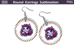 Cat Floral Round Earrings | Animal Flowers Round Earrings Product Image 1