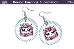 Cat Floral Round Earrings | Animal Flowers Round Earrings Product Image 1