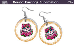 Cat Floral Round Earrings | Animal Flowers Round Earrings Product Image 1