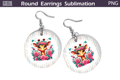 Giraffe Floral Round Earrings | Animal Flowers Earrings Product Image 1