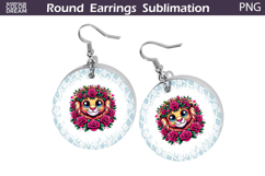 Lion Floral Round Earrings | Animal Flowers Earrings Product Image 1