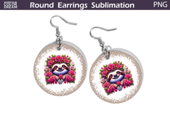 Sloth Floral Round Earrings | Animal Flowers Earrings Product Image 1