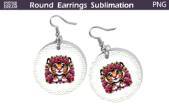 Tiger Floral Round Earrings | Animal Flowers Earrings Product Image 1