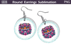 Tiger Floral Round Earrings | Animal Flowers Earrings Product Image 1