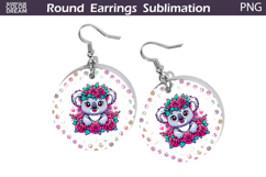 Koala Floral Round Earrings | Animal Flowers Round Earrings Product Image 1