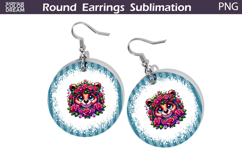Bear Floral Round Earrings | Animal Flowers Round Earrings Product Image 1