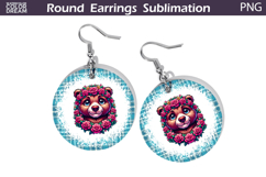 Bear Floral Round Earrings | Animal Flowers Round Earrings Product Image 1
