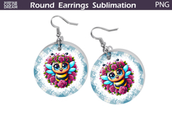 Bee Floral Round Earrings | Animal Flowers Round Earrings Product Image 1