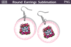 Cat Floral Round Earrings | Animal Flowers Earrings Product Image 1
