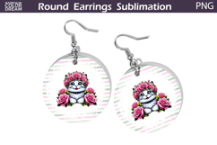 Cat Floral Round Earrings | Animal Flowers Earrings Product Image 1