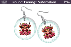 Highland Cow Floral Round Earrings | Animal Flowers Earrings Product Image 1