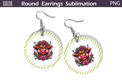 Highland Cow Floral Round Earrings | Animal Flowers Earrings Product Image 1