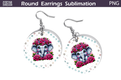 Elephant Floral Round Earrings | Animal Flowers Earrings Product Image 1