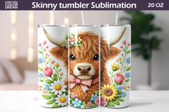 Easter Highland Cow Tumbler Wrap | Floral Tumbler Sublimatio Product Image 1