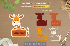 3D Papercut Giraffe Holding A Welcome Board Layered Template Product Image 1