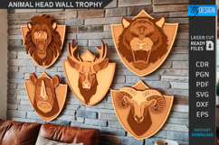 3D Animals Head Trophy Laser Cut Bundle | Layered Wall Decor Product Image 1