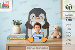 Hugging Penguin Photo Frame Laser Cut. Picture Frame SVG Product Image 1