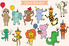 Colored Hand-Drawn Jungle Animals Birthday Characters Product Image 2