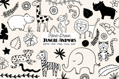 Jungle Animals Doodles | Hand Drawn Tropical leaves Product Image 1