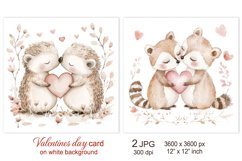 Cute Valentines day card, Love Animal hedgehog raccoon heart Product Image 1