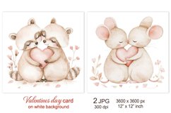 Cute Valentines day card, Love Animal raccoon mouse heart Product Image 1