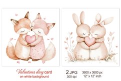 Cute Valentines day card, Fox Bunny Rabbit Love sublimation Product Image 1