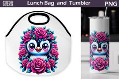 Cute Penguin Lunch Bag | Penguin Floral Tumbler Wrap Product Image 1