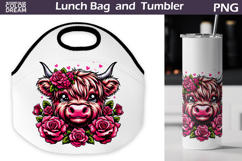 Highland Cow Lunch Bag | Cow Flowers Tumbler Wrap Product Image 1