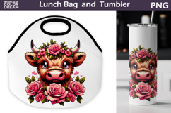Highland Cow Lunch Bag | Cow Flowers Tumbler Wrap Product Image 1