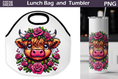 Highland Cow Lunch Bag | Cow Flowers Tumbler Wrap Product Image 1