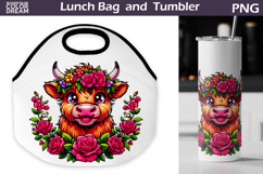 Highland Cow Lunch Bag | Cow Flowers Tumbler Wrap Product Image 1