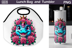 Cute Dino Lunch Bag | Dinosaur Flowers Tumbler Wrap Product Image 1