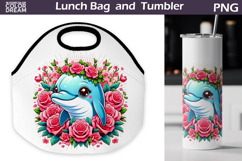 Cute Dolphin Lunch Bag | Dolphin Flowers Tumbler Wrap Product Image 1