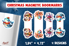 Christmas magnetic bookmarks Funny dancing owl, octopus PNG Product Image 1