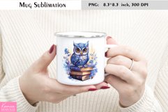 Clever Owl with Books and Flowers|Watercolor Animal Mug Product Image 1