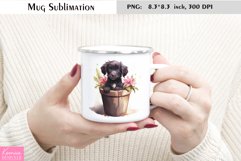 Funny Black Puppy in the Flower Pot|Watercolor Enamel Mug Product Image 1