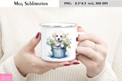Little White Puppy in the Wild Flower Pot|Watercolor Mug Product Image 1