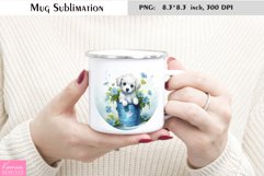 Little White Puppy in the Wild Flower Pot|Watercolor Mug Product Image 1