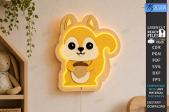 Wall LED Night Light Laser Cut | 3D Layered Cute Squirrel Product Image 1