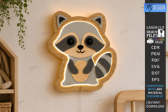 Wall LED Night Light Laser Cut | 3D Layered Cute Raccoon SVG Product Image 1