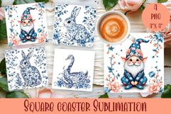 Blue Toile Chinoiserie, animal sublimation square coaster Product Image 1