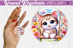 Round keychain | Cute Animals on swings Product Image 1